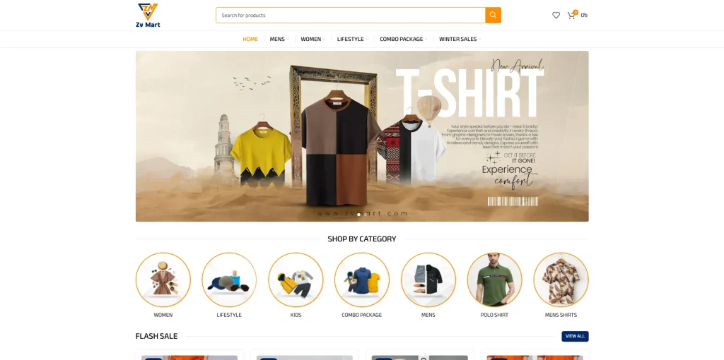 Professional WooCommerce website for ZvMart, a Bangladeshi clothing brand designed by Mahabub.