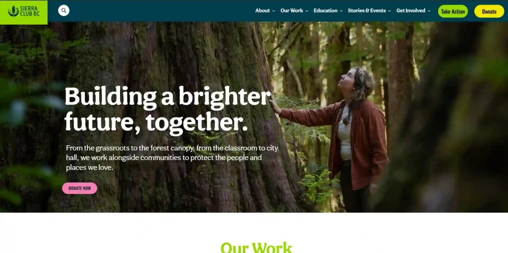 Professional WordPress website redesign for Sierra Club BC, Canada's longest-running environmental charity, designed by Mahabub.